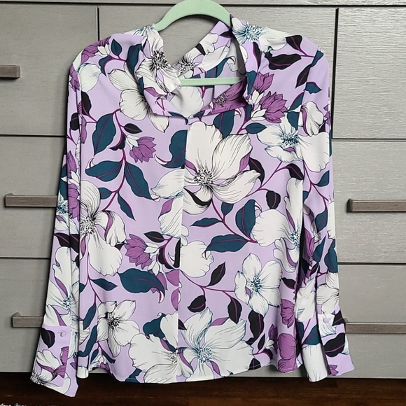 Worthington Women's Floral Chiffon Long Sleeve Top - Picture 2 of 3